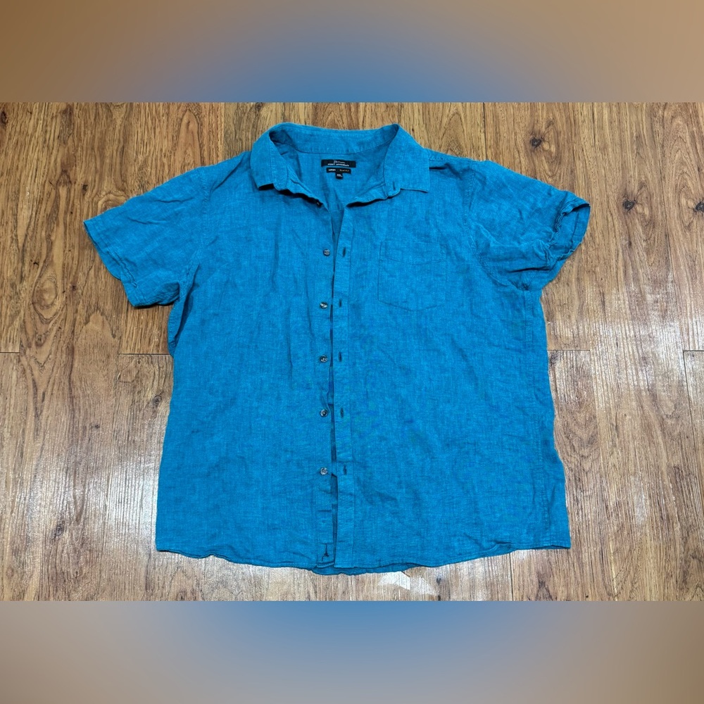 Mark Anthony, Linen, Men’s,Short Sleeve,Button-Up Shirt,In Teal Blue, Size XXL